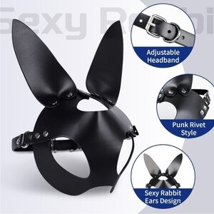 🪷 Black Masquerade Rabbit Ears Mask with Adjustable Headband
